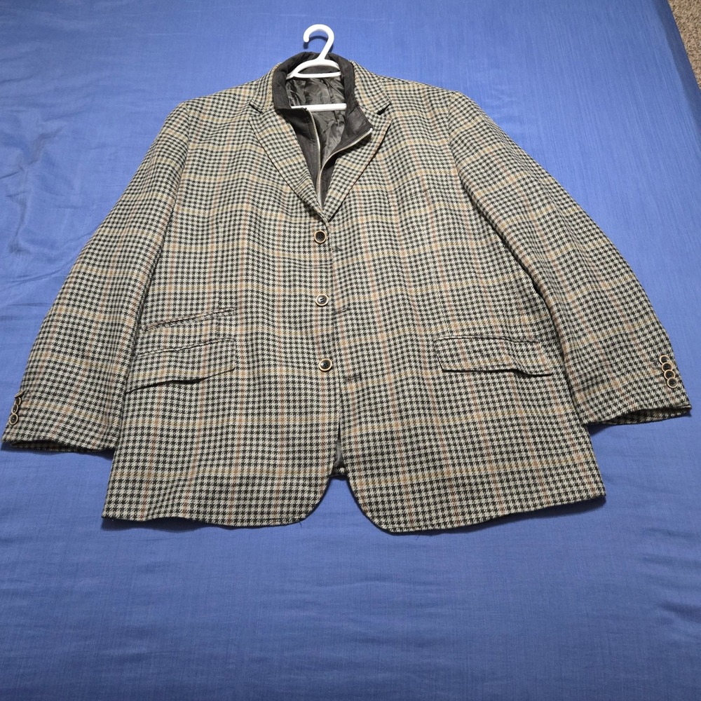 Scandia Woods Blazer Mens 48 REG Multi-Color Excellent Layered Bib Houndstooth